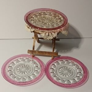 Indiana Glass Cranberry King Crown Flash Thumbprint Flatware Set Of 3